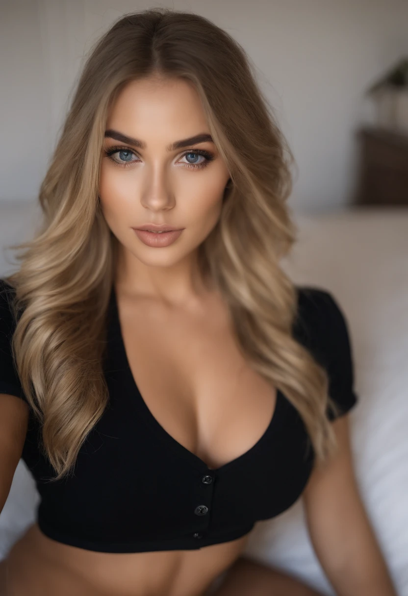 woman with matching tank top and panties, Sexy girl with blue eyes, portrait sophie mudd, portrait corinna kopf, blonde hair and large eyes, Selfie einer jungen Frau, Augen im Schlafzimmer, Violet Myers, ohne Make-up, Natural makeup, Blick direkt in die Kamera, Gesicht mit Artgram, dezentes Make-up, Stunning full body shot, im Schlafzimmer, Spaltung
