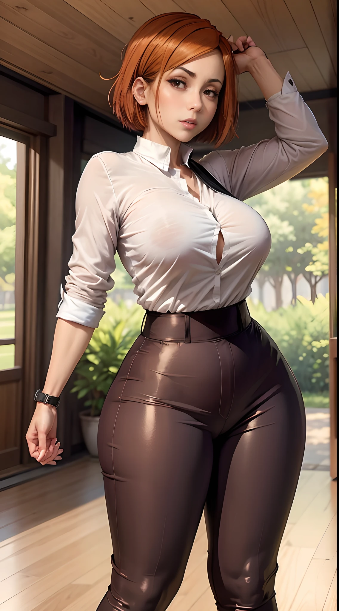 Nobara with wide hips and nice breasts whos seductive and clothed as an school teacher wearing the forbidden pants