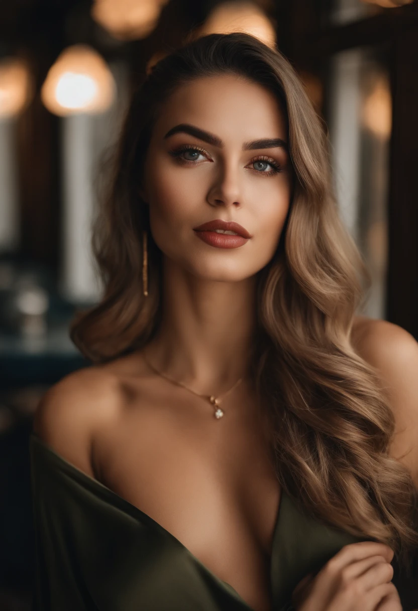Arafed mulher com uma regata branca e colar, em um bar, com olhos azuis claros, Retrato Sophie Mudd, cabelos castanhos curtos e olhos grandes, selfie de uma jovem mulher, Camera eyes, Violeta Myers, sem maquiagem, Maquiagem natural, staring directly at camera, Rosto com Artgram, Maquiagem sutil, Great full body photo, olhos verdes penetrantes, Beautiful angle, Pose atraente, menina bonise sexy, Imagem corporal inteira, Corpo inteiro, Tiroteio de corpo inteiro, Deusa morena, High detail, Pose satisfeita,