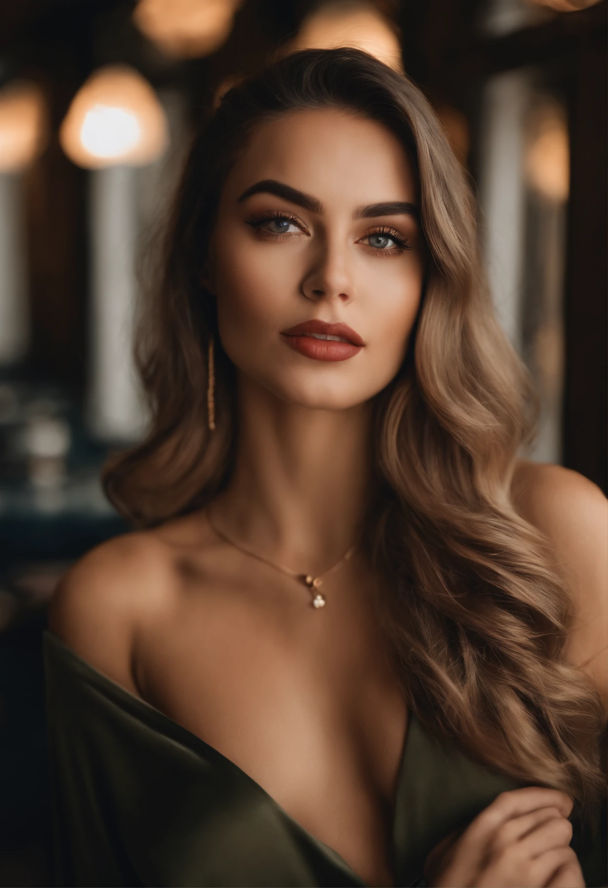 Arafed mulher com uma regata branca e colar, em um bar, Menina sexy com olhos azuis claros, Retrato Sophie Mudd, cabelos castanhos curtos e olhos grandes, selfie de uma jovem mulher, Camera eyes, Violeta Myers, sem maquiagem, Maquiagem natural, staring directly at camera, Rosto com Artgram, Maquiagem sutil, Great full body photo, olhos verdes penetrantes, Beautiful angle, Pose atraente, menina bonito, pose sexy, Imagem corporal inteira, Corpo inteiro, Tiroteio de corpo inteiro, Deusa morena, High detail, Pose satisfeita,