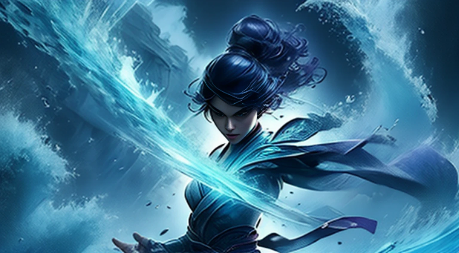 anime girl with long hair controlling water, korra from the legend of korra,legend of korra setting, asian female water elemental, fan art, epic digital art illustration, steven artgerm lau, avatar the last airbender