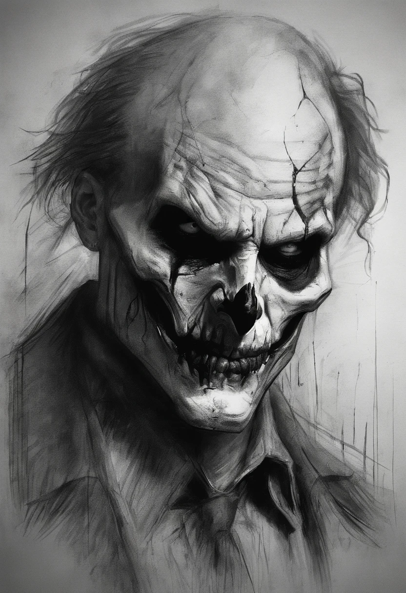 A sketch drawing of the character Skull Joker, hyperrealistisch, artistic, All in black and white