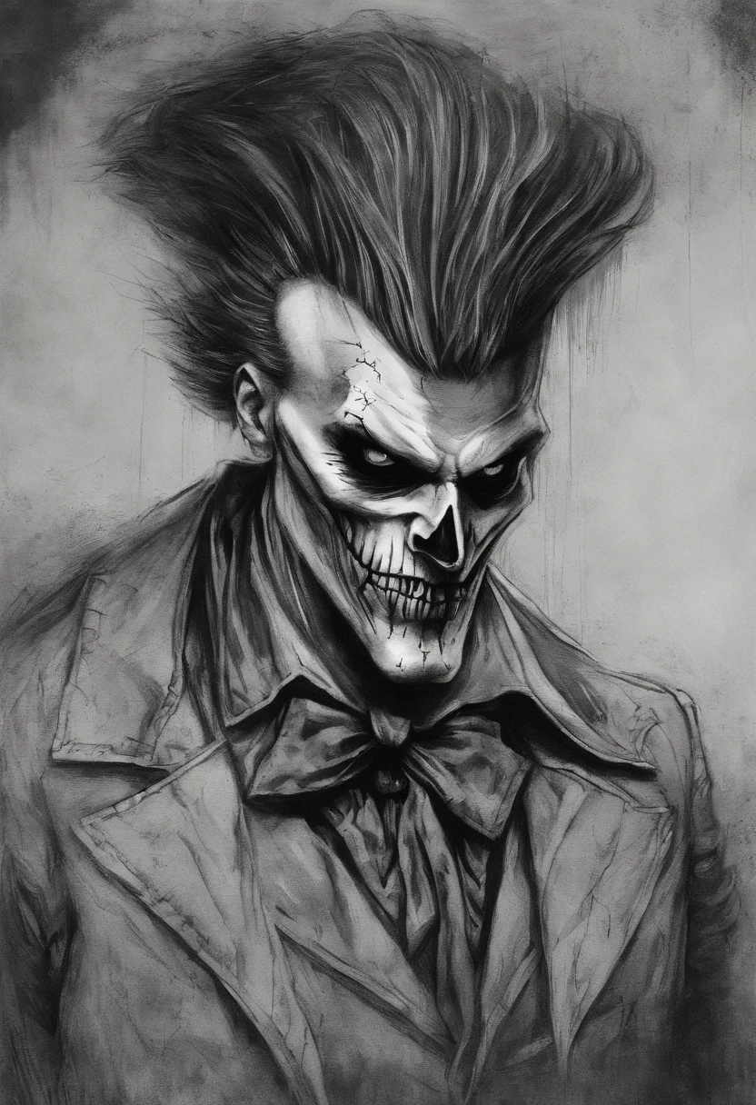 A sketch drawing of the character Skull Joker, hyperrealistisch, artistic, All in black and white