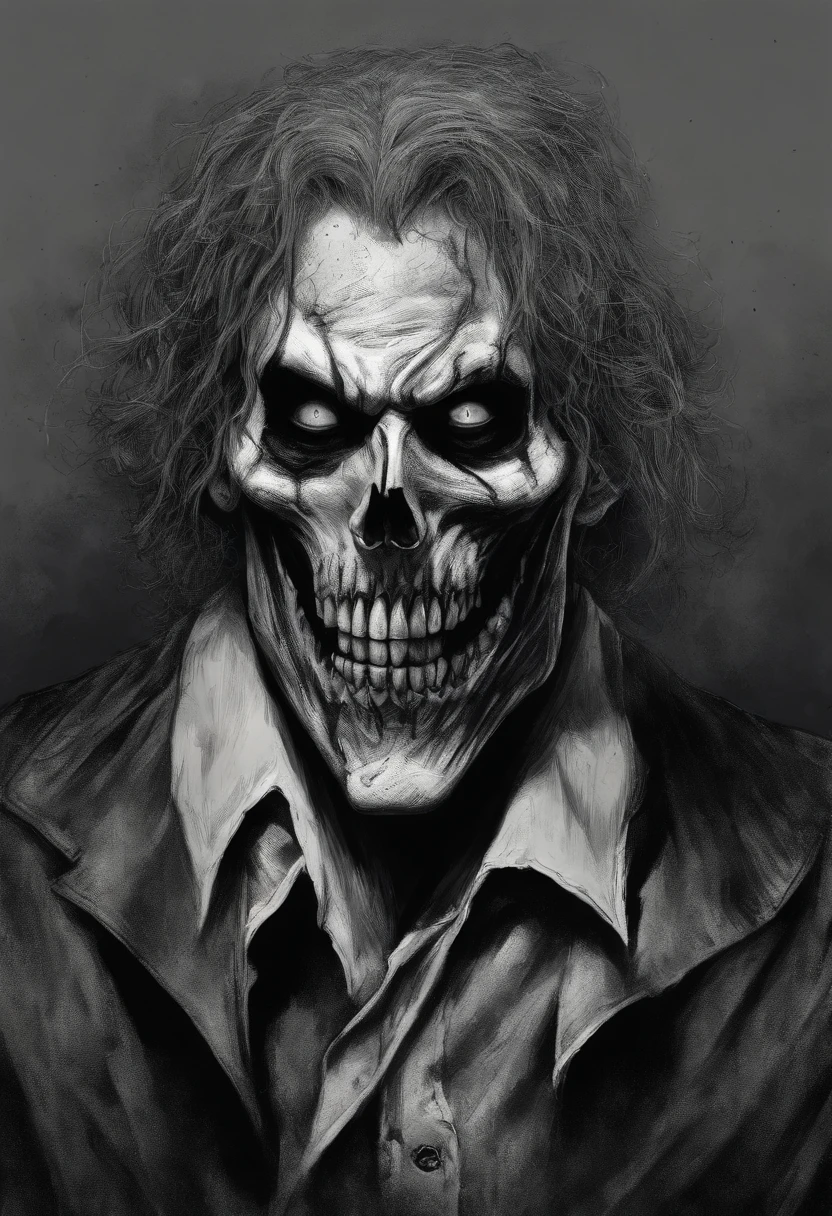 A sketch drawing of the character Skull Joker, hyperrealistisch, artistic, All in black and white