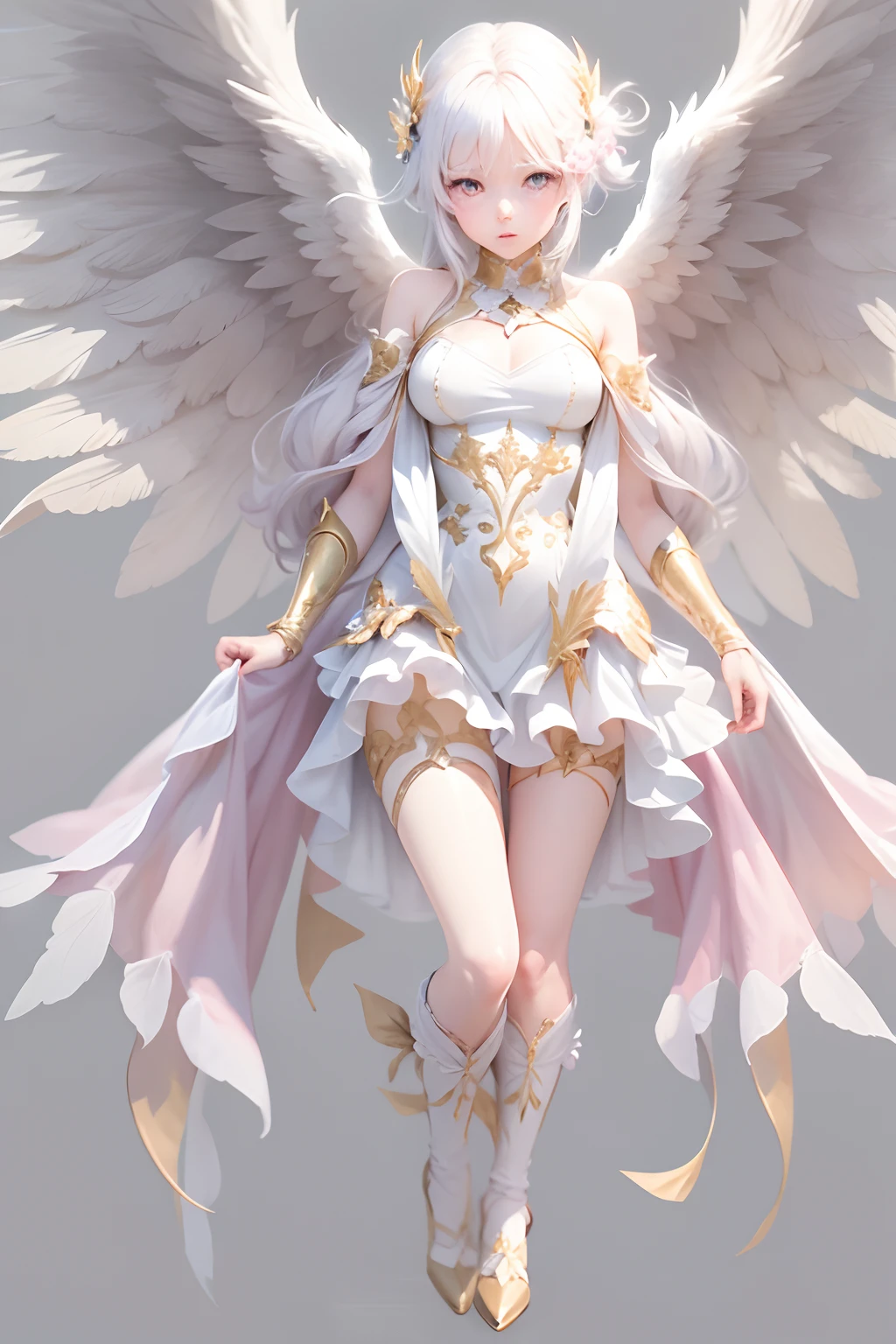 Anime Angel Girl descending, show her full body, white background