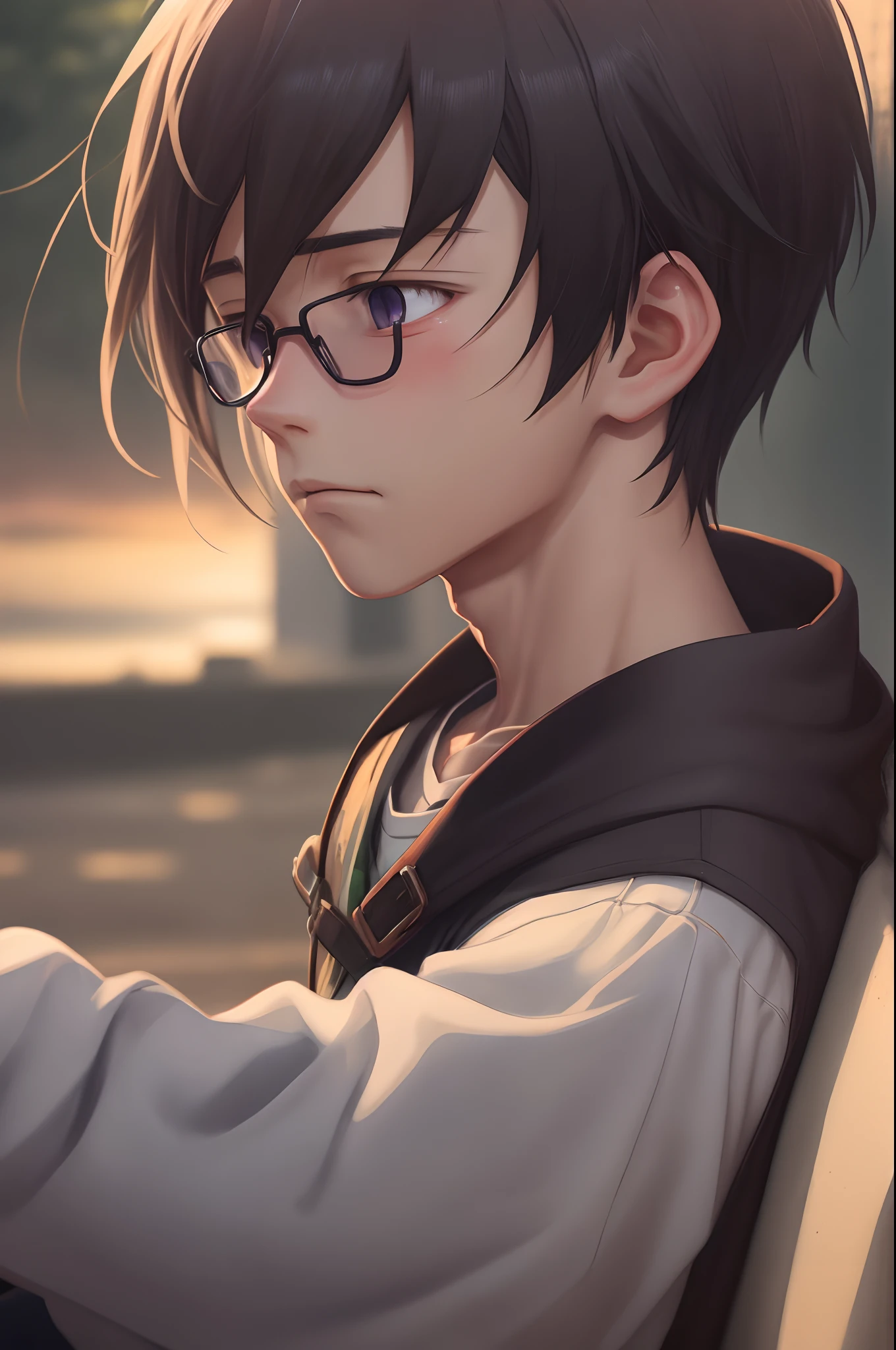 Create a poignant 4K artwork of an anime boy reminiscing about lost love
