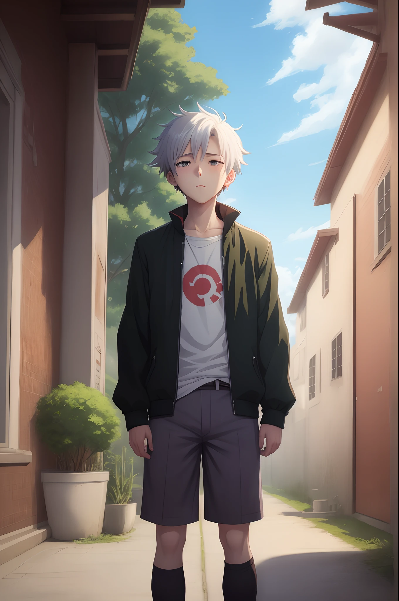 Create a poignant 4K artwork of an anime boy reminiscing about lost love
