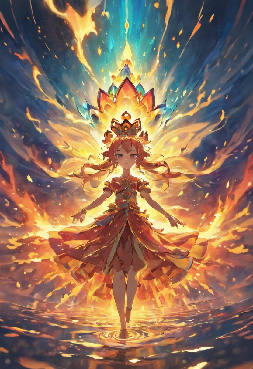 um flor de lotus em chama, a close-up of a reflection of fire and water on a surface, Jen Bartel, holy fire spell art, Dan Mumford e Alex Grey Estilo, Fire reflection, fire and water, Aura de poder. circunstanciado, solstice fire, holy flame spell, Directed by: Jason Benjamin, holy flame crown spell, digital illustration radiating, energy flows of water and fire, lotuses