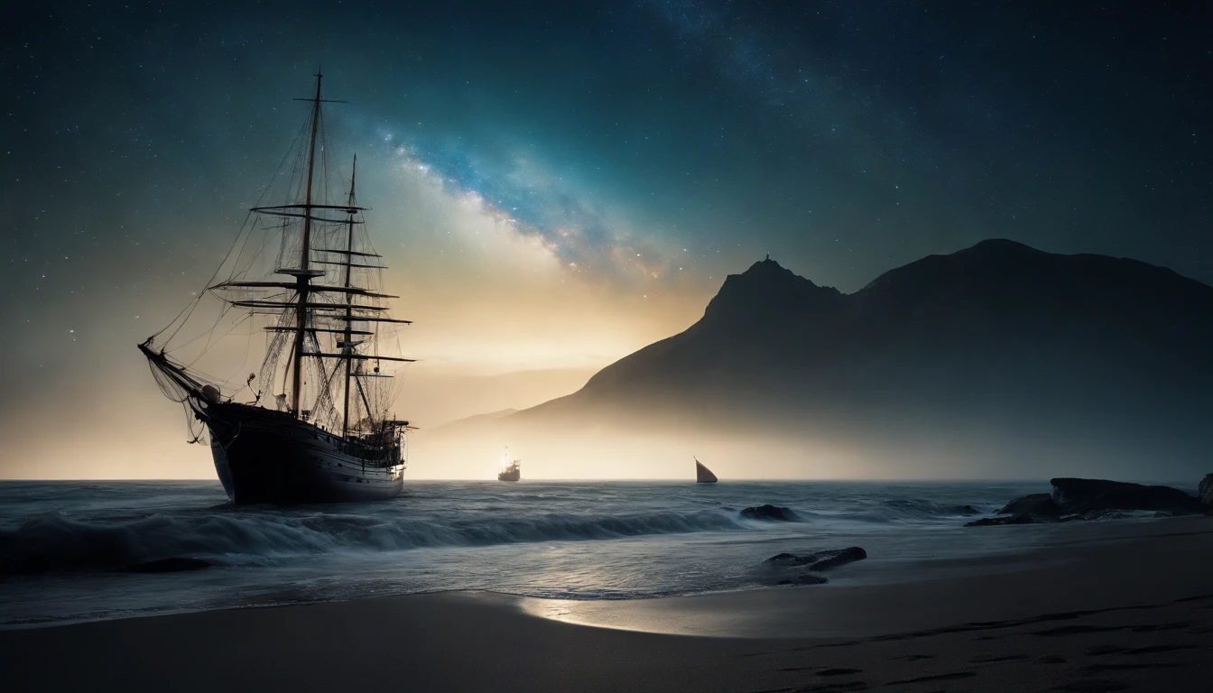 huge planet, the night, hight resolution、Impressive Milky Way:1.9、sand beach、Vast blue ocean、Blue Waves、Crystal clear ripples、Blue glacier、lightning bolt:1.9、Protoplanets、pure beauty、Sail ships