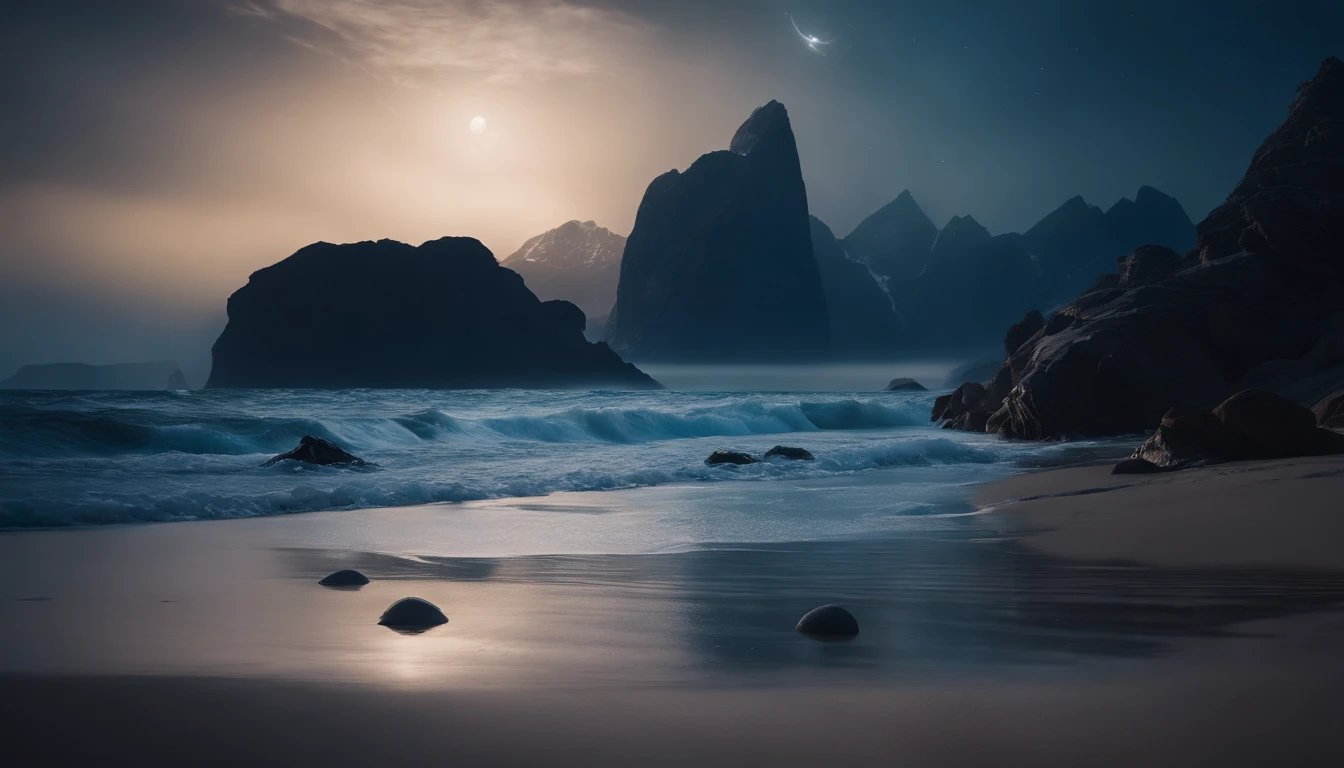 huge planet, the night, hight resolution、Impressive Milky Way:1.9、sand beach、Vast blue ocean、Blue Waves、Crystal clear ripples、Blue glacier、lightning bolt:1.9、Protoplanets、pure beauty、Sail ships