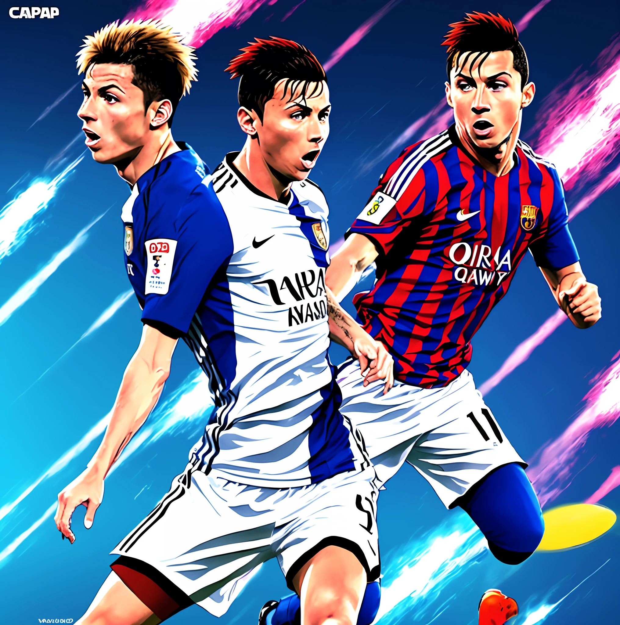 Anime, capa de filme, cristiano Ronaldo versus Messi