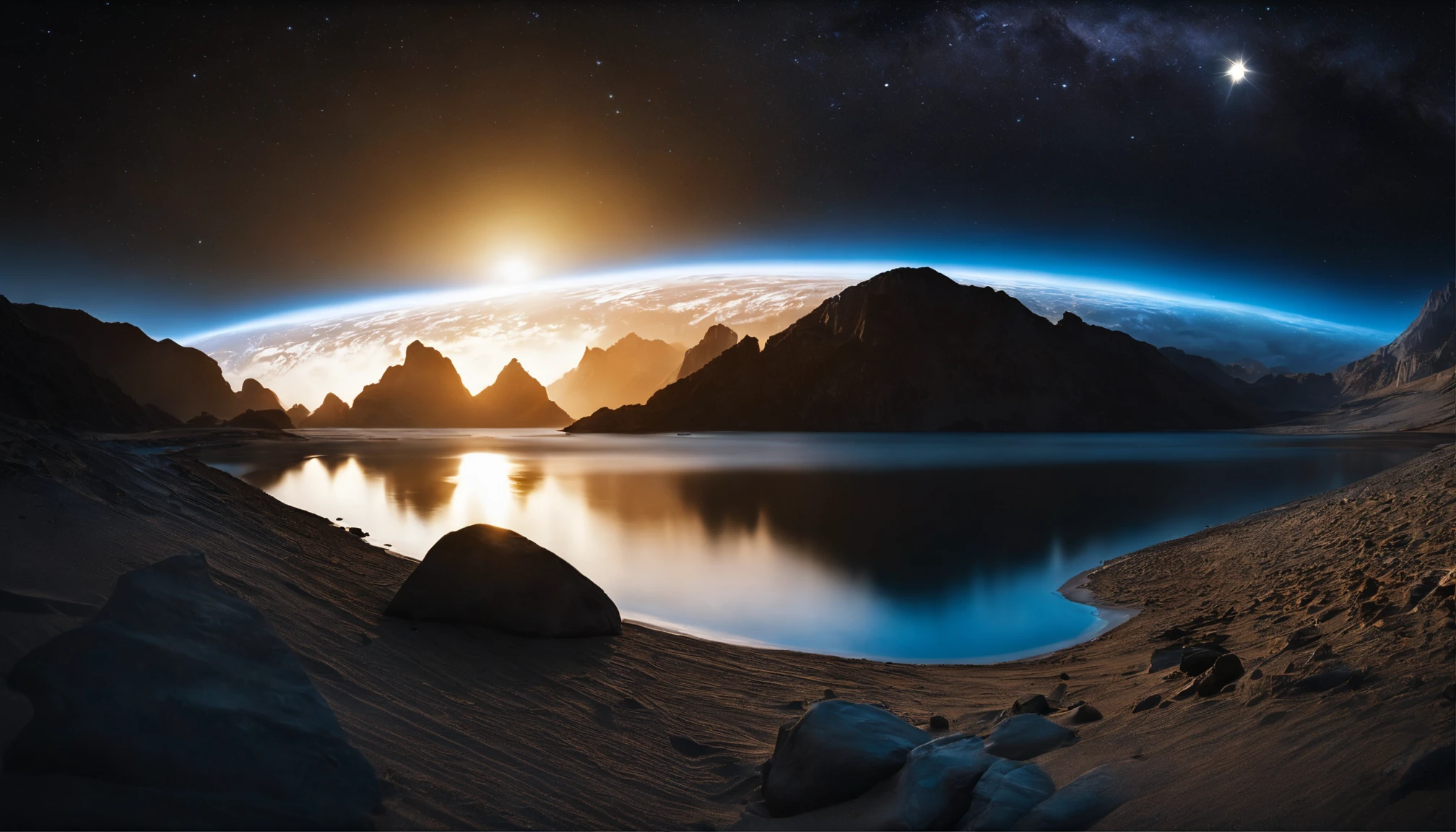 huge planet, the night, hight resolution、Impressive Milky Way:1.9、sand beach、Vast blue ocean、Blue Waves、Crystal clear ripples、Blue glacier、lightning bolt:1.9、Protoplanets、pure beauty、Sail ships