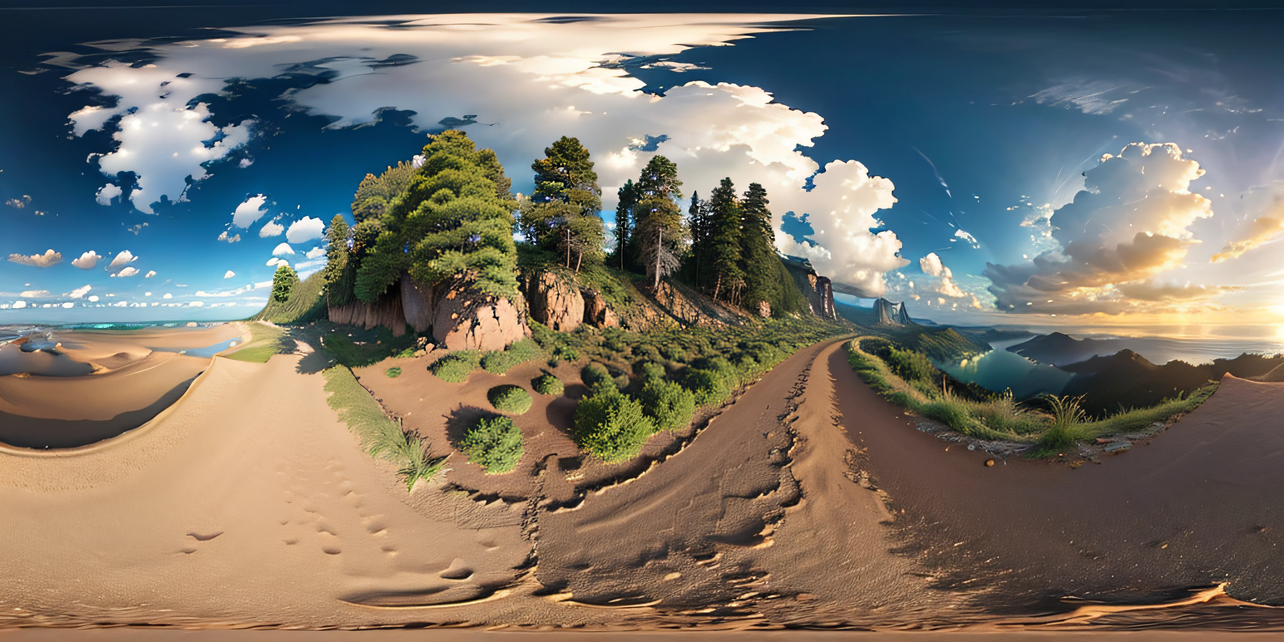 equirectangular panorama 360 HDRI map of epic Sky、Skyscape with clouds、Masterpiece, Best Quality, High Quality, Highly Detailed CG Unity 8k Wallpaper, Sky, Landscape, Earth, Award Winning Photo, Bokeh, Depth of Field, HDR, Bloom, Chromatic Aberration, Photorealism, Very detailed, trending at artstation, trending at CGsociety, intricate, high detail, dramatic, art of mid-journey