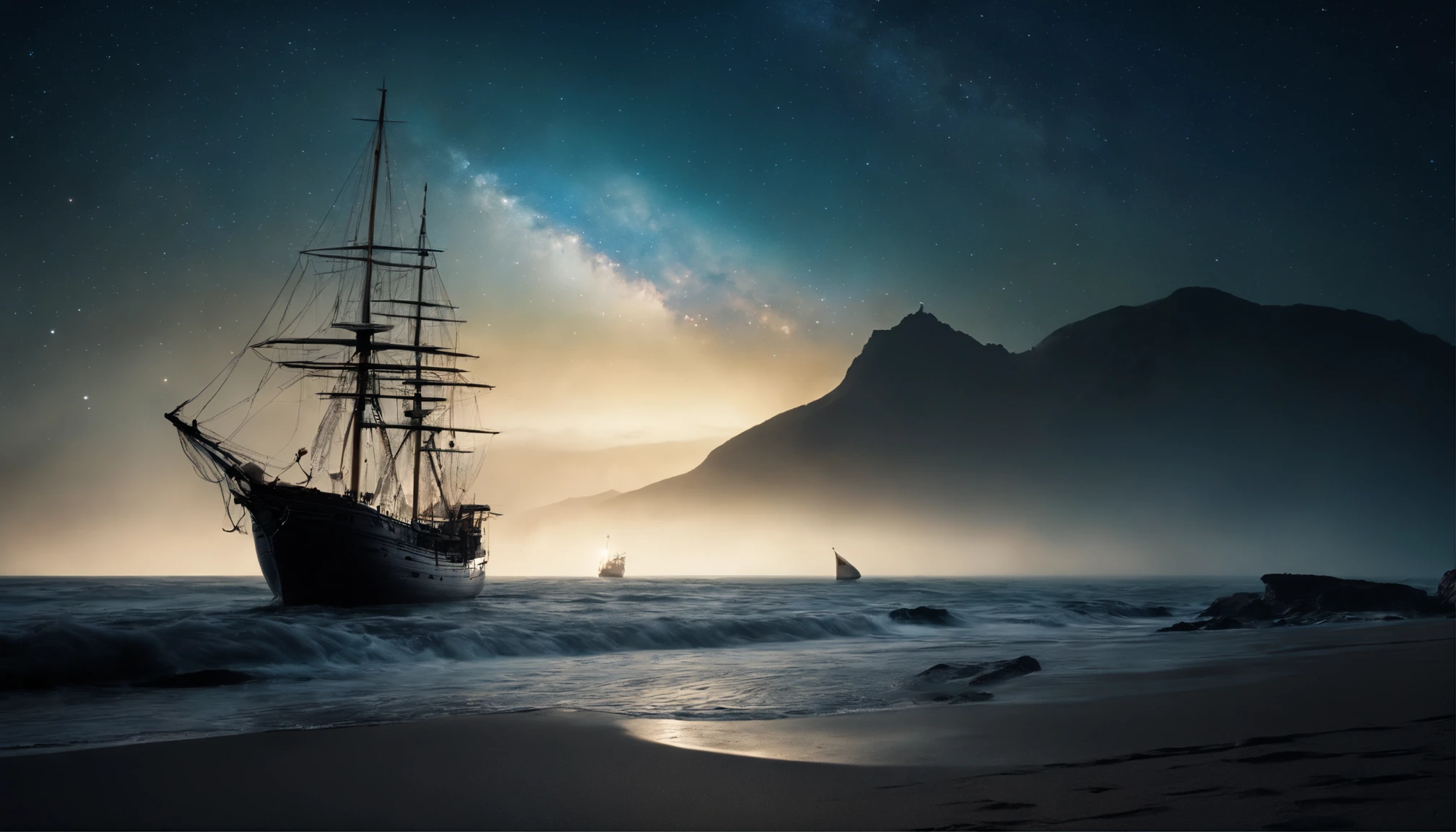 huge planet, the night, hight resolution、Impressive Milky Way:1.9、sand beach、Vast blue ocean、Blue Waves、Crystal clear ripples、Blue glacier、lightning bolt:1.9、Protoplanets、pure beauty、Sail ships