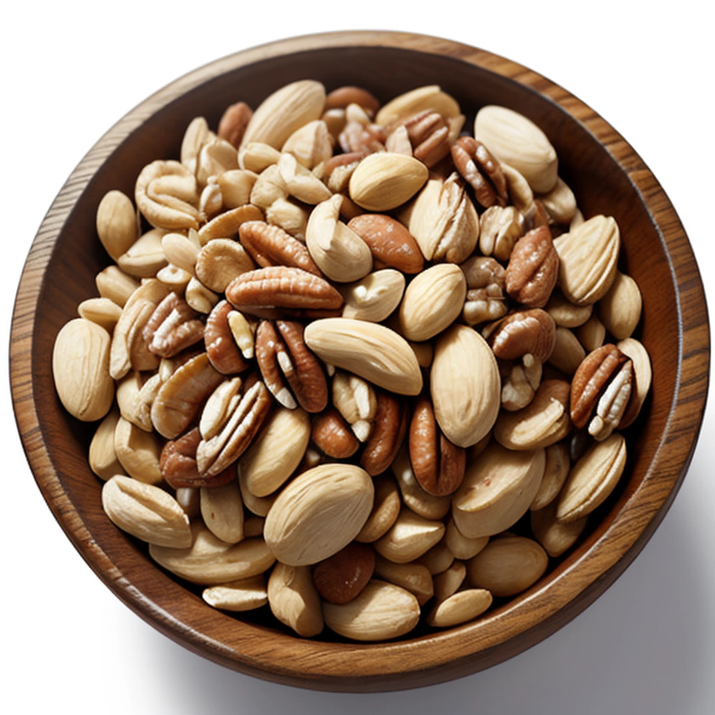 There is a bowl of nuts on a white surface, nutty, grain」, istock, Beans, high grain, High-quality product image", leaked image, high detail product photo, Tsubaki, a wide full shot, woodenhor, oregon, by Julian Allen, illinois, peanuts, New Mexico, titles, On a wooden plate, high resolution product photography, slight grain