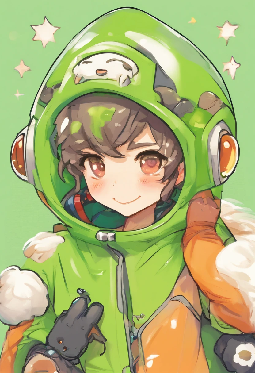 Green skinned male Martian extraterrestrial wearing a pinguin costume