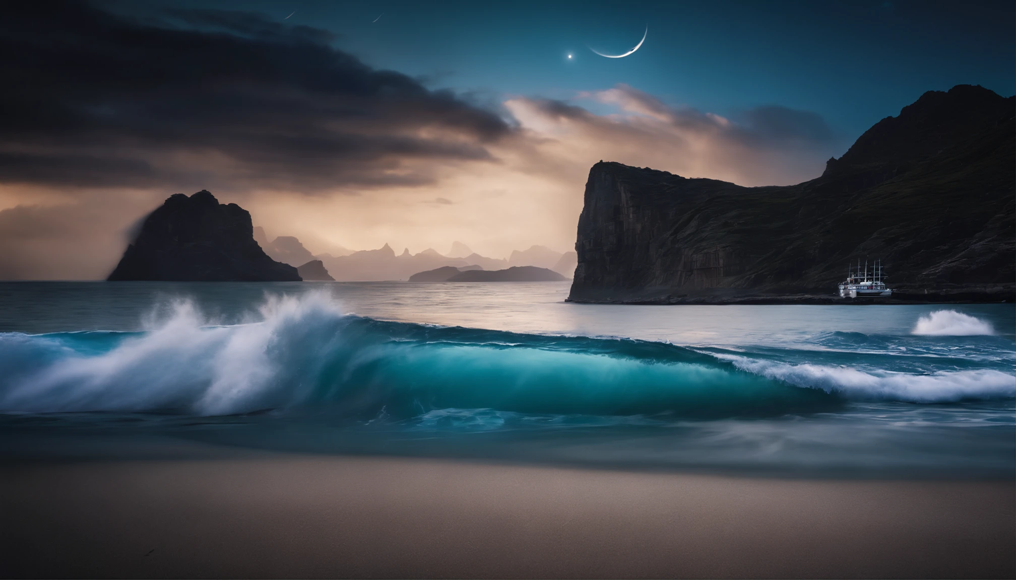 huge planet, the night, hight resolution、Impressive Milky Way:1.9、sand beach、Vast blue ocean、Blue Waves、Crystal clear ripples、Blue glacier、lightning bolt:1.9、Protoplanets、pure beauty、Sail ships