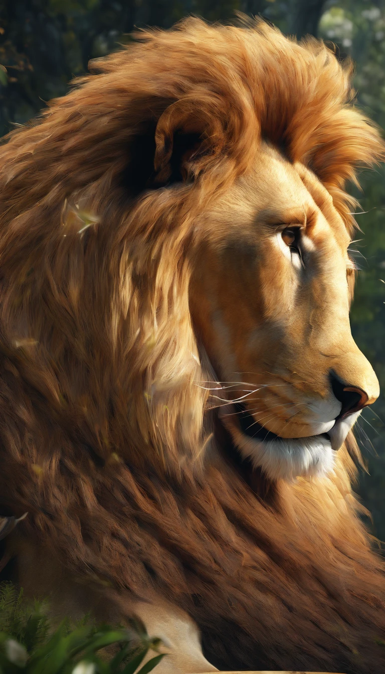 Painting of a lion with a lightning bolt in the background, Lion, lion warrior, Aslan the Lion, Rei da selva, with the mane of a lion, lion head, awesome art, half lion, paper awesome wallpaper, the mane of a lion, Arte digital alucinante, realistic illustration, lion mane, epic digital art illustration, Senhor da Selva