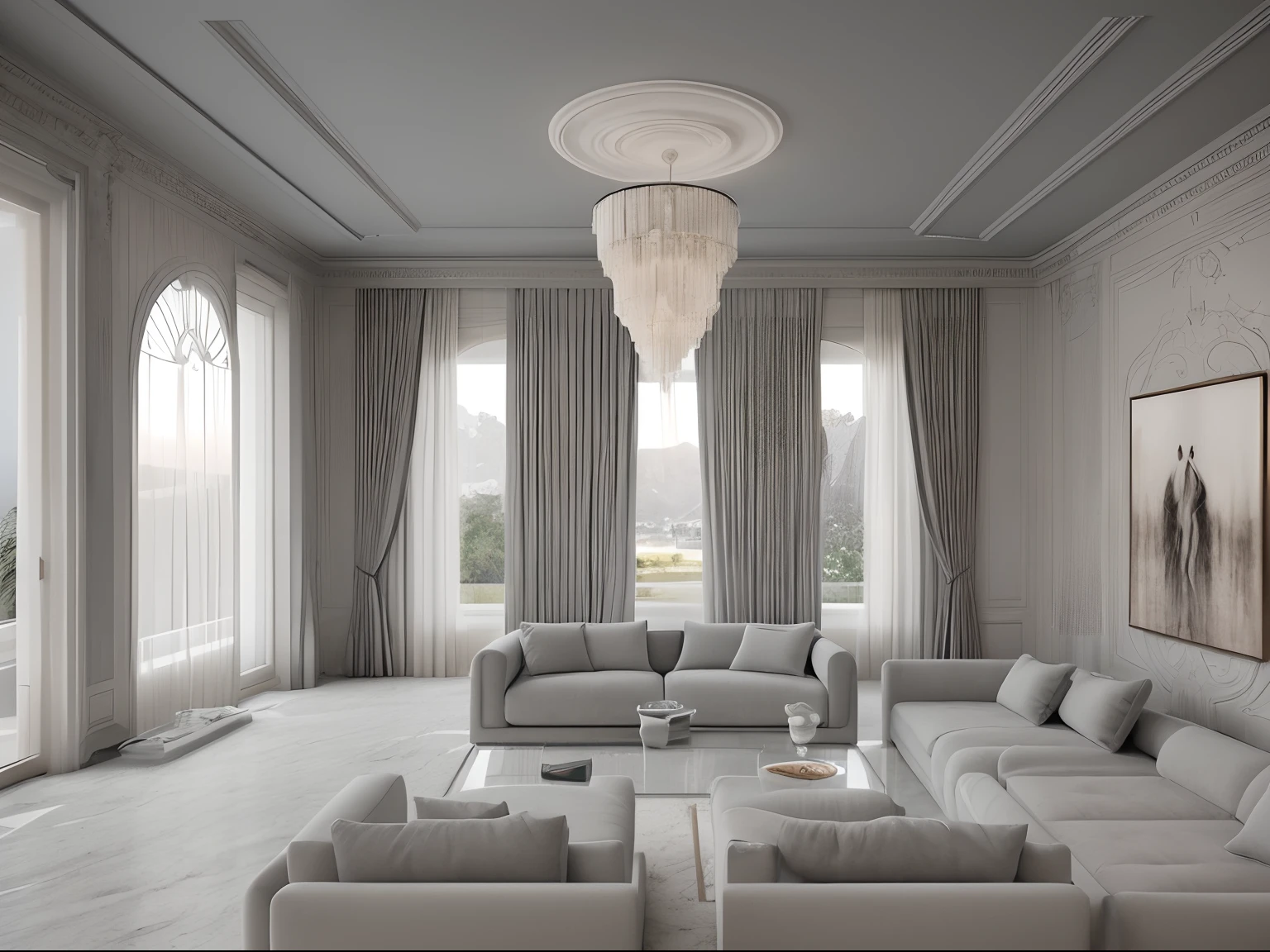 a white dreamy house, dining room, retro, foggy, soft focus, year of 1995, cool lighting, muted pastel colors, glowing atmosphere, dramatic shadows, cinematic composition, dream-like quality, ethereal, romantic, soft focus photography, dark blue hour, midnight, windy, white marble, peony flower