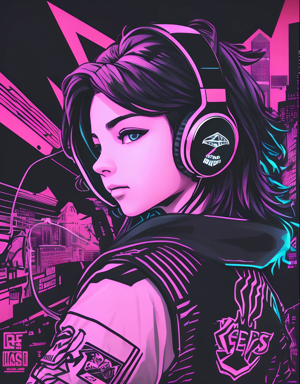 RAW, 500R, (masterpiece), best quality, explosion of colors, deep black background, young 1boy logo with gaming headset, vibrant style, high contrast, sharp details, accentuation in "young logo", emphasizing the design of the headset, professionalism, modern and cool appearance, neon effect.