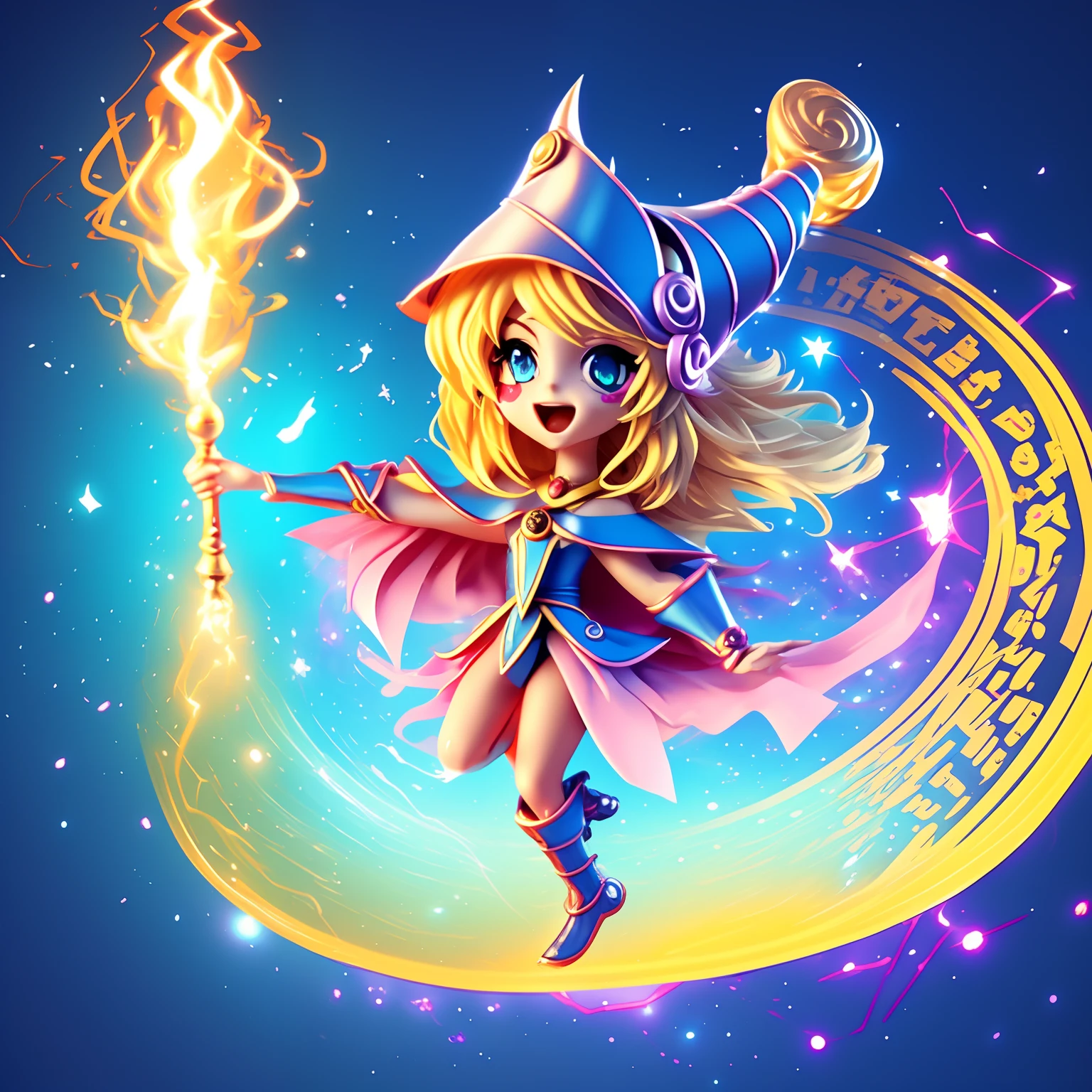 （（（Super obra maestra、highest qualityr、Ultra-detallado、1 niña dark magician girl、Chibi：1.5））、Create illustrations with infectious and energetic mini-magician characters, A radiant smile that carries the magic of positivity and energy. Charicatura, Adorned with charming robes, He must embody the dual role of a magician and a source of inspiration.. Draw your character in the act of casting spells that breathe vibrant energy into your environment, edificante、Simboliza la capacidad de rejuvenecer. Their dynamic expression should reflect their charismatic nature., Personas que te rodean々It can stimulate the enthusiasm and motivation of. This illustration is、Not just wielding spells、Canalizando el poder de la positividad、It is necessary to capture the essence of the magical figure that brings a spark of vitality to everyone who sees it..Una cara detallada、（Chibi：1.4）、8ｋ、 dark magician girl chibi