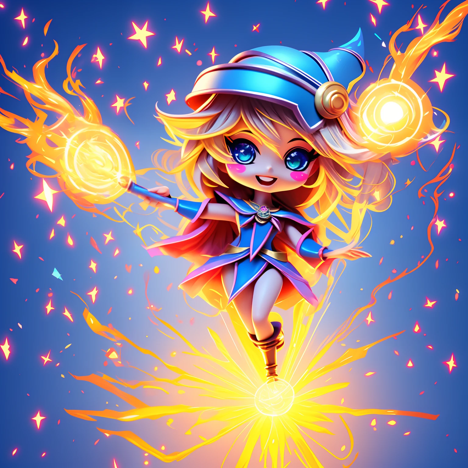 （（（Super obra maestra、highest qualityr、Ultra-detallado、1 niña dark magician girl、Chibi：1.5））、Create illustrations with infectious and energetic mini-magician characters, A radiant smile that carries the magic of positivity and energy. Charicatura, Adorned with charming robes, He must embody the dual role of a magician and a source of inspiration.. Draw your character in the act of casting spells that breathe vibrant energy into your environment, edificante、Simboliza la capacidad de rejuvenecer. Their dynamic expression should reflect their charismatic nature., Personas que te rodean々It can stimulate the enthusiasm and motivation of. This illustration is、Not just wielding spells、Canalizando el poder de la positividad、It is necessary to capture the essence of the magical figure that brings a spark of vitality to everyone who sees it..Una cara detallada、（Chibi：1.4）、8ｋ、 dark magician girl chibi