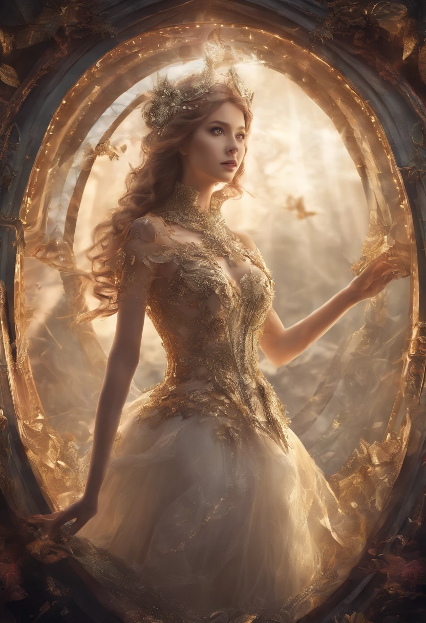 ((Best Quality)), (Masterpiece)), (Details: 1.4), 3D, Absurd Resolution, High Resolution, (Masterpiece: 1.4), Ultra Detailed, Beautiful Girl 1 Person, Futuristic Woman Image, Sparkling Brown Hair, Beautiful Brown Eyes, Beautiful Face, 20 Years Old, Spaceship, Floating, Small, Spacesuit, Spaceship, Window, Future, Dynamic Pose, Change of Clothes