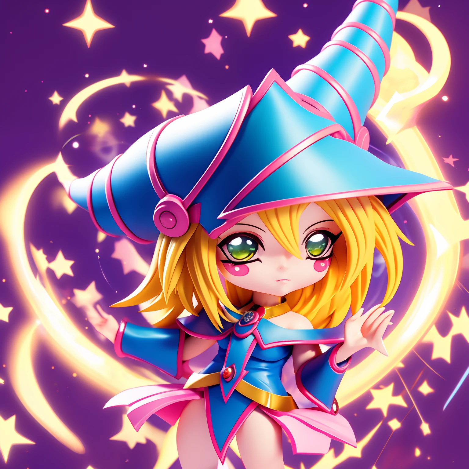 （（（Super obra maestra、highest qualityr、ultra-detallado、1 dark wizard girl、Chibi：1.5））、Create illustrations with infectious and energetic mini-magician characters. Charicatura, cast spells that breathe vibrant energy into your environment., edificante..Una cara detallada、（Chibi：1.4）、8ｋ、dark magician girl chibi.