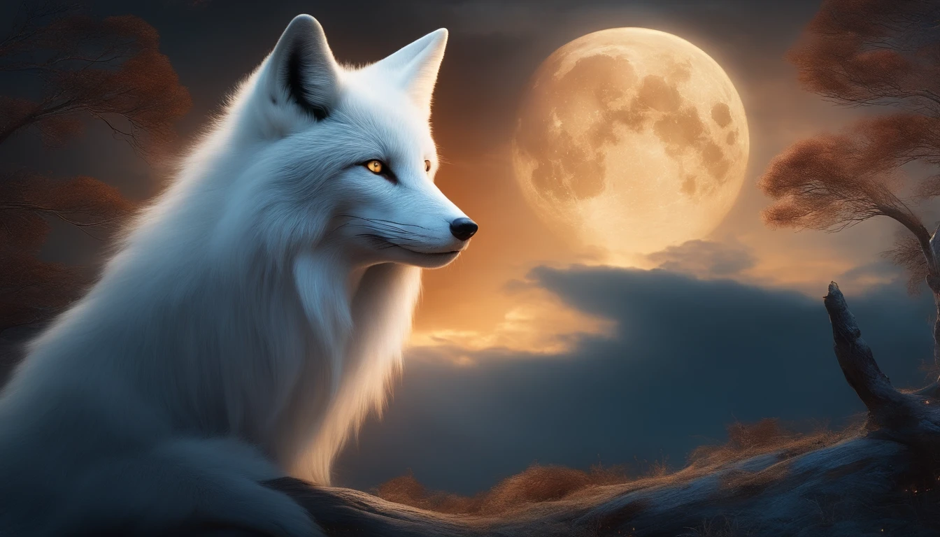 Full HD, Mythical spirit beasts, Giant fox, White flull, Look at the moon