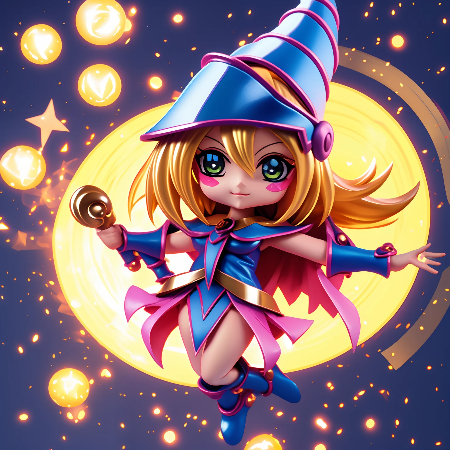 （（（Super obra maestra、highest qualityr、ultra-detallado、1 dark wizard girl、Chibi：1.5））、Create illustrations with infectious and energetic mini-magician characters. Charicatura, cast spells that breathe vibrant energy into your environment., edificante..Una cara detallada、（Chibi：1.4）、8ｋ、dark magician girl chibi.