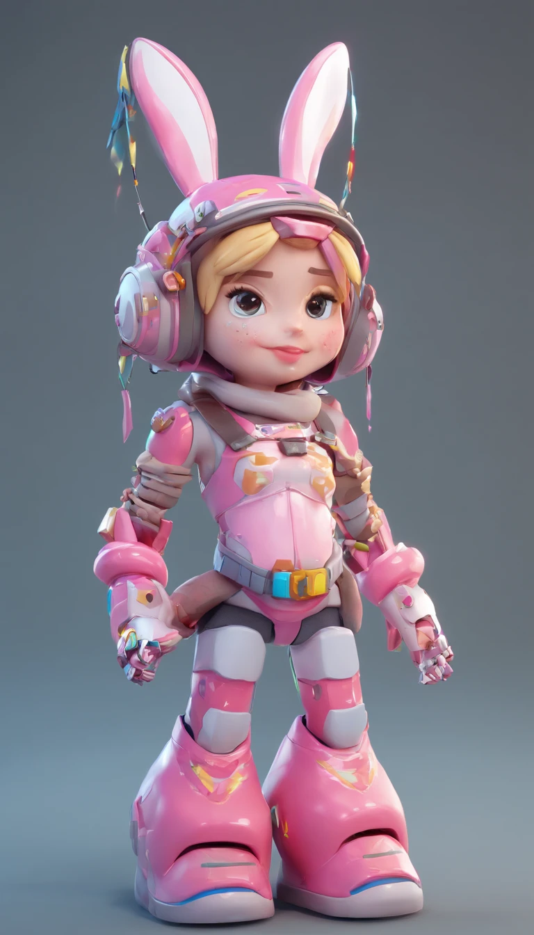 Frontal image of a 5-year-old girl, standing, looking forward, with brown hair, brown eyes, rosy cheeks, arms open, legs spread apart, feet on the ground, clean background, diving goggles, pink diving suit, diving gloves, diving shoes, in a children's book illustration style, 2D.