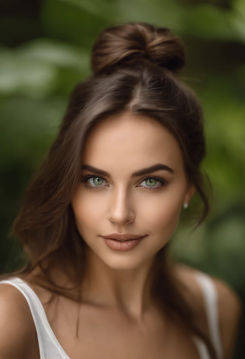 Arafed woman with a white tank top and necklace, fille sexy aux yeux verts, Portrait Sophie Mudd, cheveux bruns et grands yeux, selfie of a young woman, Yeux de chambre, Violet Myers, sans maquillage, maquillage naturel, looking straight at camera, Visage avec Artgram, Maquillage subtil, mole 3cm under the right eye, Superbe photo du corps entier, piercing green eyes, Bel angle, pose attrayante, fille mignonne, sexy pose, Image du corps entier, corps entier, Prise de vue du corps entier, brunette goddess, High detail, pose satisfaite, Pantalon en cuir, mole on the cheek