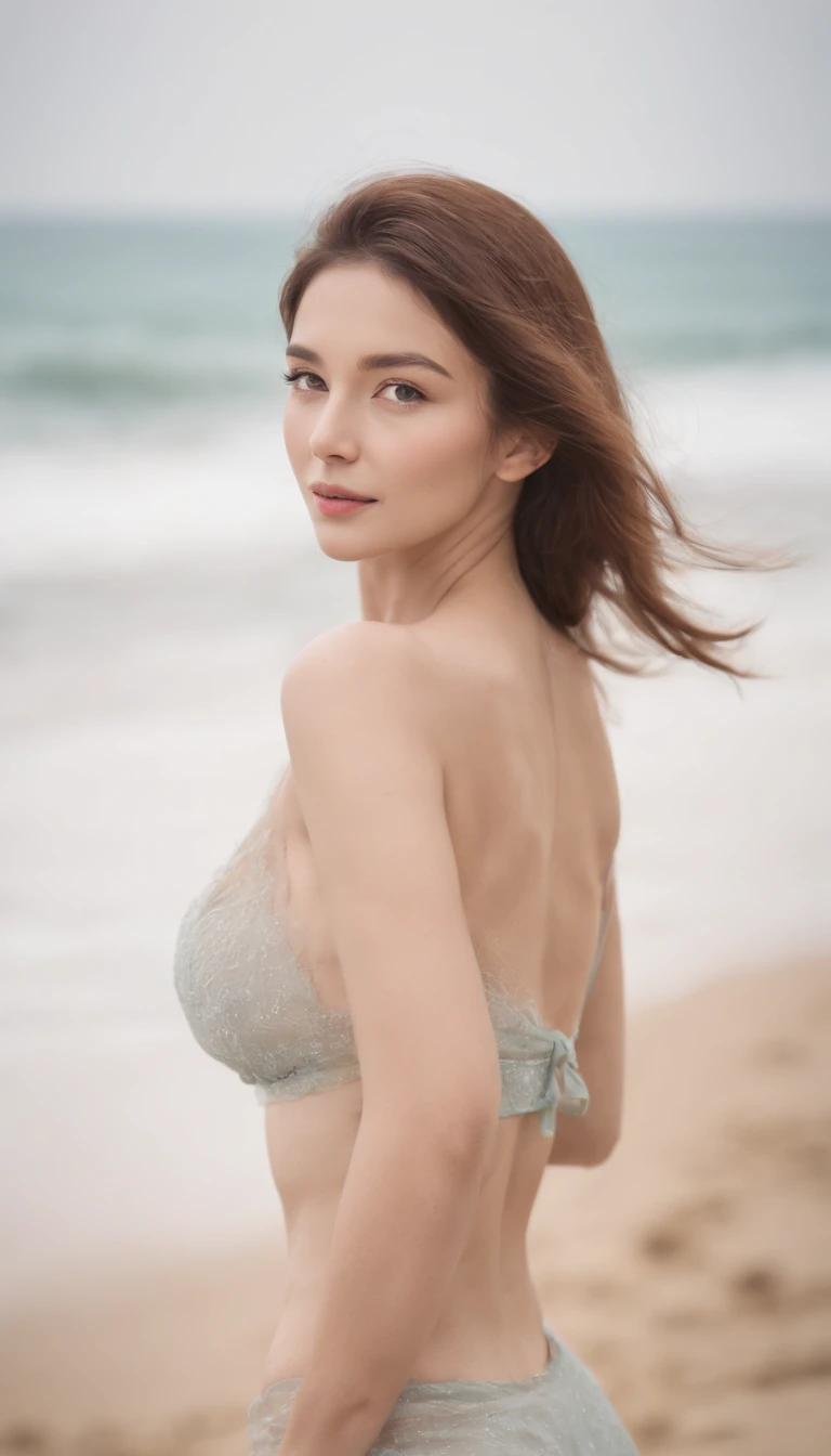 top-quality、tmasterpiece、超A high resolution、Full body portrait、(Photorealsitic:1.4)、RAW photogr、There is only one woman in the world、Detailed facial texture、Cool summer beach in bikini、