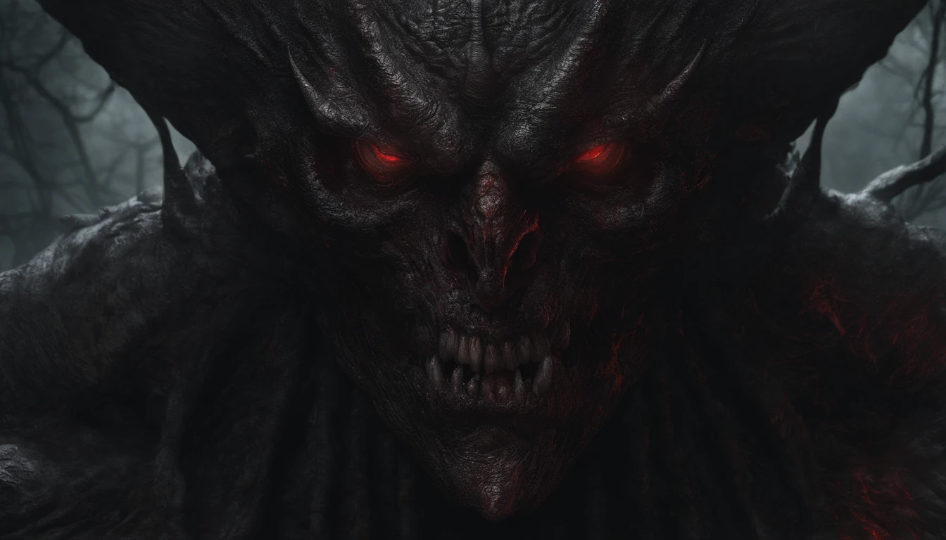 Frontal face of a demon, ultra detailed, glowing eyes, red eyes, blood, best quality, masterpiece, manzanedo art, trending on Artstation.
