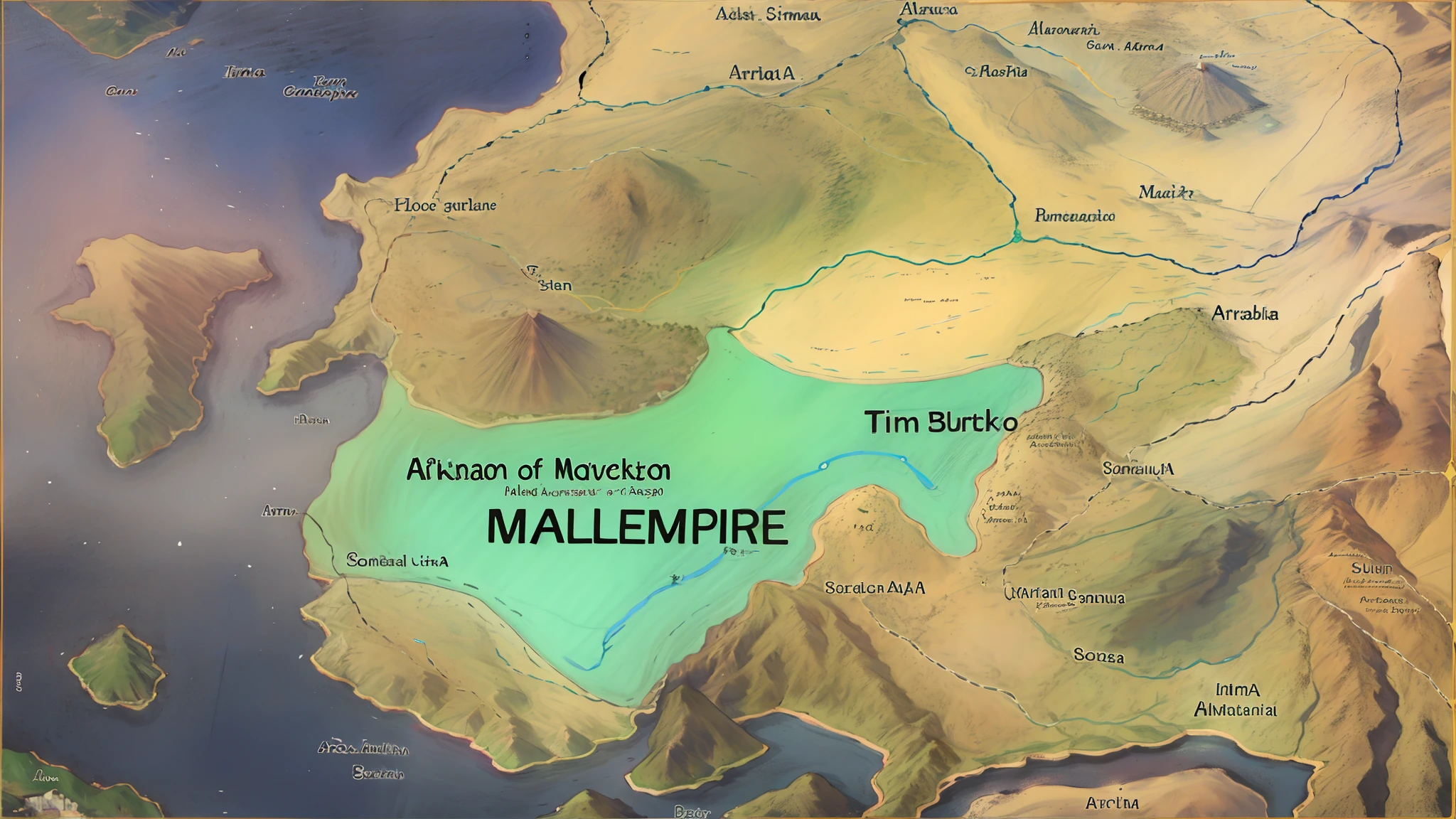 arafed map of the middle earth with a green arrow pointing to the middle, timbuktu, mythological map, ottoman empire, empire, emir, [epic, malt, tim, ottoman empire era, based on geographical map, the, detailed map, map, layout of map, tom, samburu, mappa, ruined empire on the background