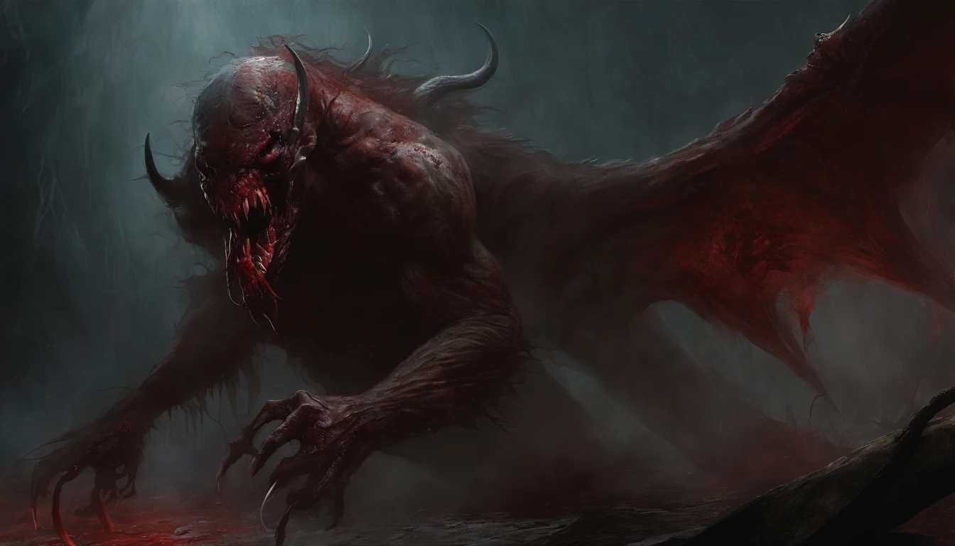 Painting of a demonic creature with a bloodied face and a bloodied head, Carnage, Sci - The Art of Horror Fiction, sci-fi horror artwork, inspired by Aleksi Briclot, The fangs of the carnage, Horror art in the fantasy genre, by Aleksi Briclot, horror concept art, venom, Fantasy and horror art, Detailed illustration of 4K horror, Demonic creature, dark fantasy horror art