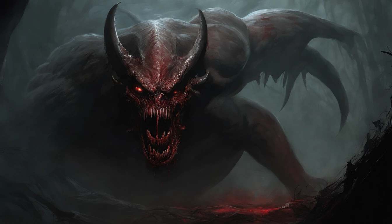 Painting of a demonic creature with a bloodied face and a bloodied head, Carnage, Sci - The Art of Horror Fiction, sci-fi horror artwork, inspired by Aleksi Briclot, The fangs of the carnage, Horror art in the fantasy genre, by Aleksi Briclot, horror concept art, venom, Fantasy and horror art, Detailed illustration of 4K horror, Demonic creature, dark fantasy horror art