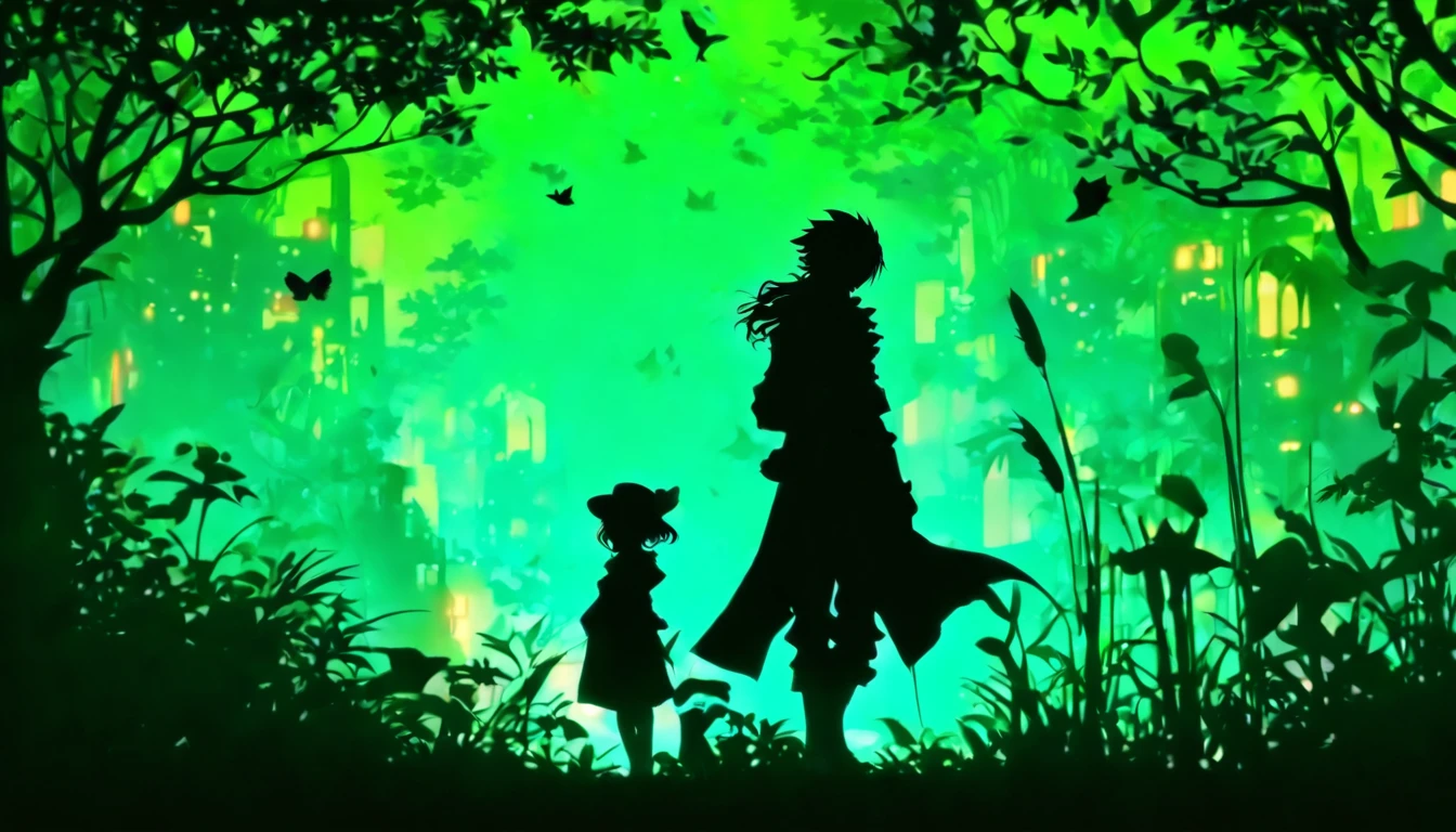 (Silhouette Art,cutouts:1.6)
(((Paper cutting art,A world where only black exists:1.3)
(Cowboy Shot),1 girl,Solo,
(机器人,profile:1.2),ruined and devastated city、covered with plants
break
(Green City)
Textured glass background,Tarot card atmosphere