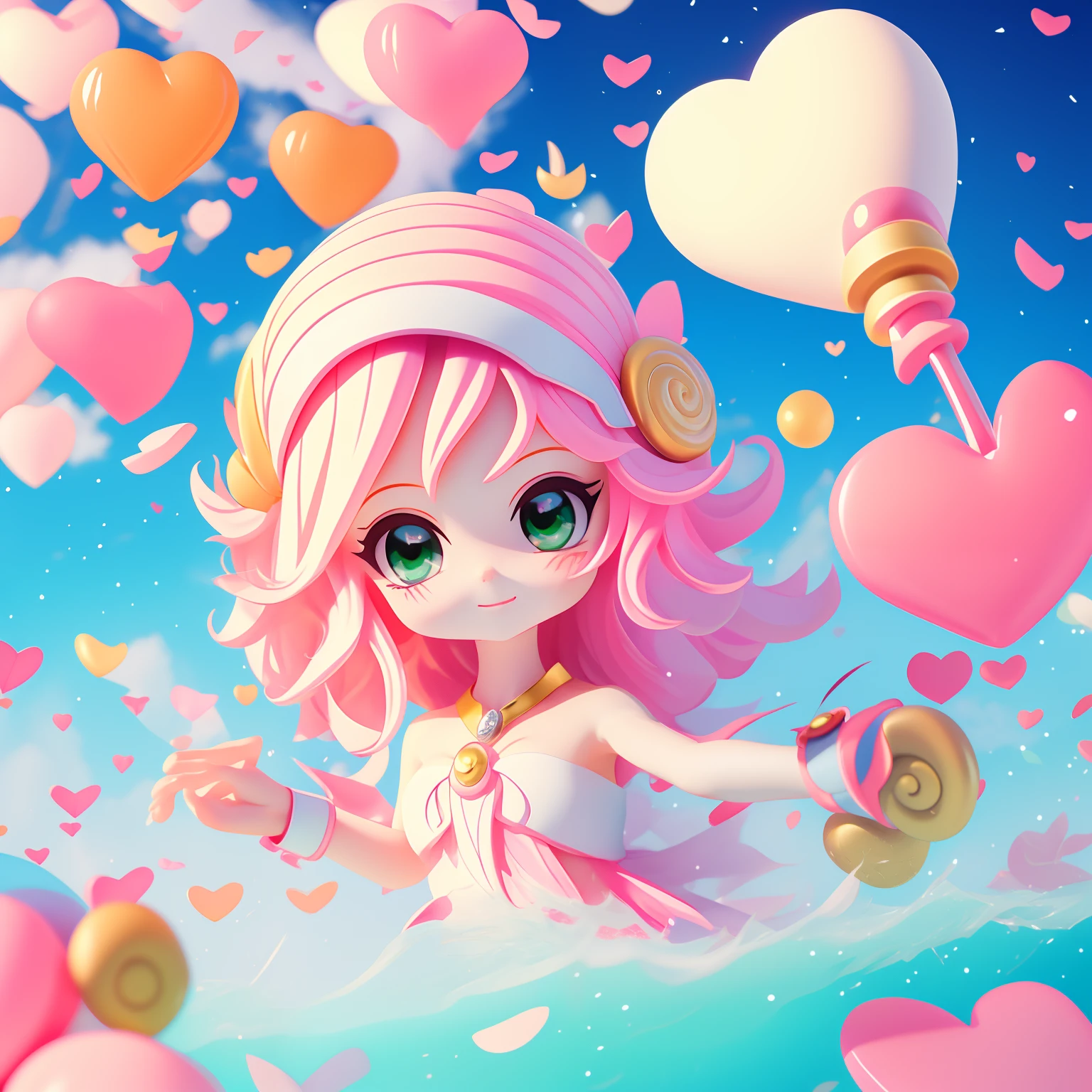 Lindo chica maga oscura chibi:1 tomando una celfie, piel blanca. ojos verdes, labios rosados, cabello rubio y largo:2 hasta los pies, 4k, 3 volando, levitando, Magical Circle. Corazones a su alrededor.