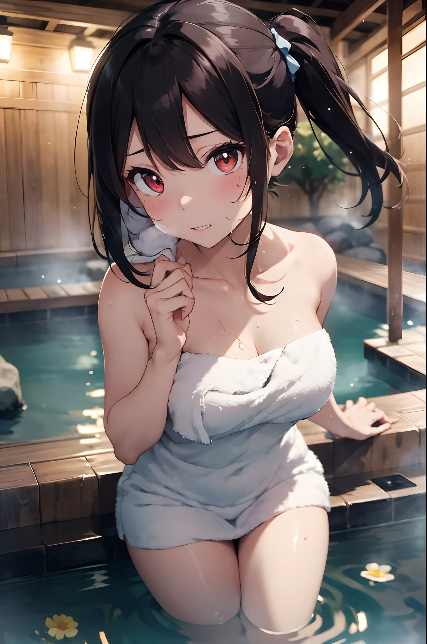 NSFW,Hololive,natsuiro matsuri,Side tail,naked towel,embarrassed face,Pussy,masturbation,background:hot spring