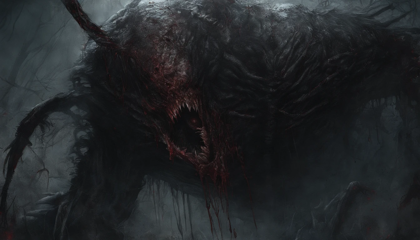 Painting of a demonic creature with a bloodied face and a bloodied head, close up, portrait, Carnage, Sci - The Art of Horror Fiction, sci-fi horror artwork, inspired by Aleksi Briclot, The fangs of the carnage, Horror art in the fantasy genre, by Aleksi Briclot, horror concept art, venom, Fantasy and horror art, Detailed illustration of 4K horror, Demonic creature, dark fantasy horror art