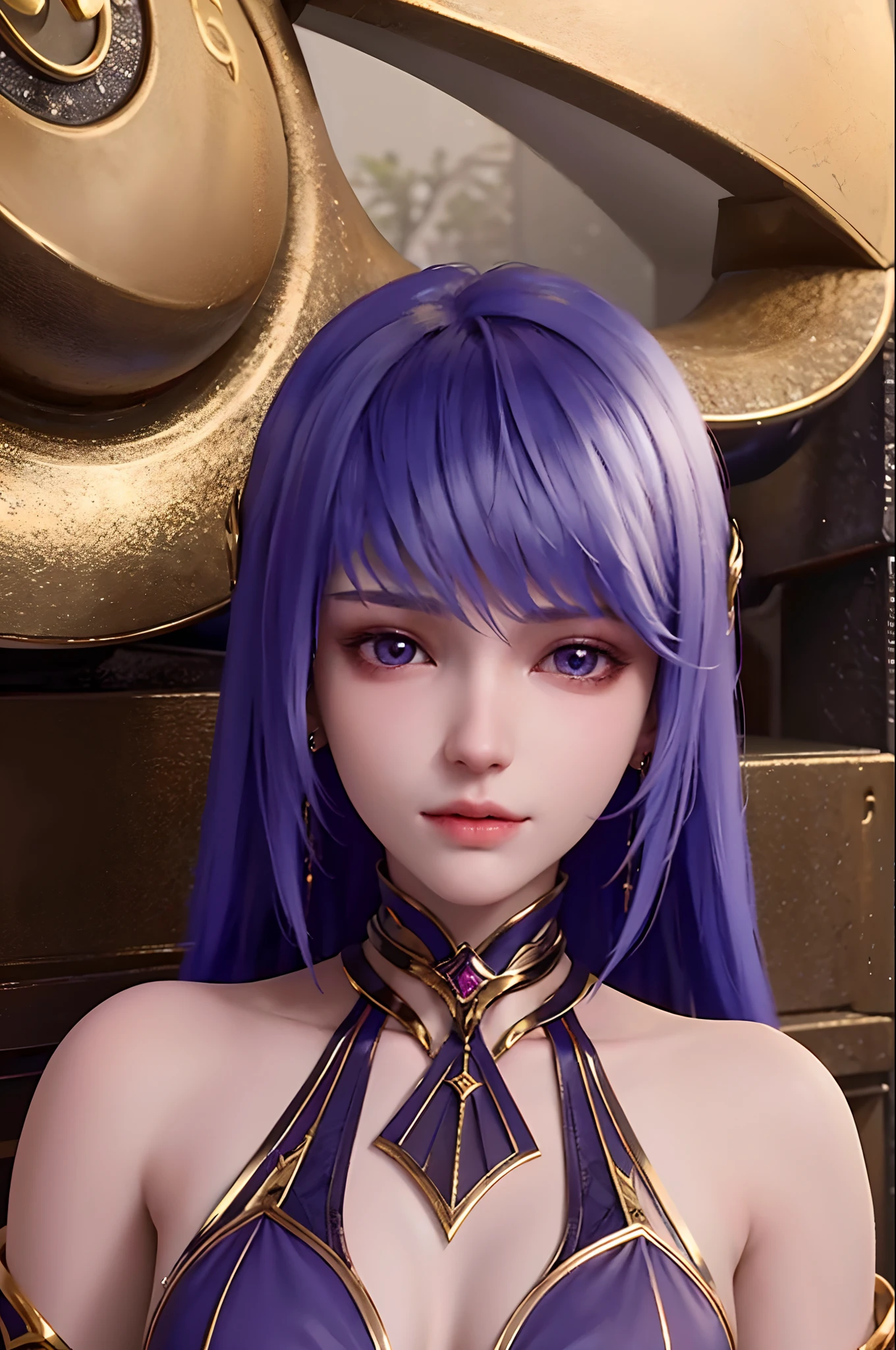 best quality, tmasterpiece,Ultra-high resolution,Clear face,(Reality:1.4),ferpect lighting, (photorealistic:1.50), anime wallpaper, Guviz style artwork, cover-up fantasy up to magic , by Yang J, Guviz, beautiful artwork illustration, beautiful digital artwork, beautiful digital illustration, Li Song, beautiful anime portrait, art style in Beauvot,(crystalstexture skin:1.5), (extremely delicate and beautiful),
1girl, solo, jewelry, long hair,bare shoulders, purple hair, looking at viewer,earrings, delicate lace, lace, (white skin), 3d, (large breasts:1.2), hair ornament, soft lighting, natural lighting, day, sky, wisteria, outdoors, (detail color:1.3), (ferpect lighting), (Glowing skin:1.3), (oil skin), standing, (upper body), (looking at viwer:1.5),