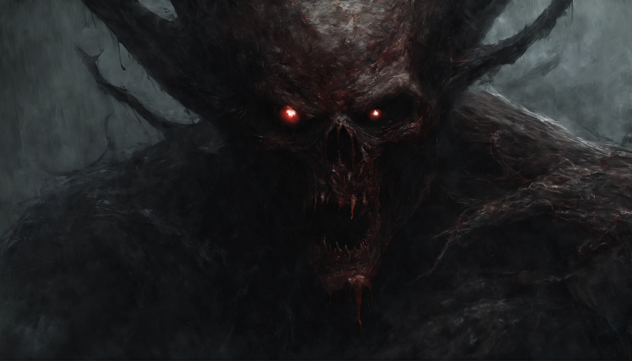 Painting of a demonic creature with a bloodied face and a bloodied head, close up, portrait, Carnage, Sci - The Art of Horror Fiction, sci-fi horror artwork, inspired by Aleksi Briclot, The fangs of the carnage, Horror art in the fantasy genre, by Aleksi Briclot, horror concept art, venom, Fantasy and horror art, Detailed illustration of 4K horror, Demonic creature, dark fantasy horror art