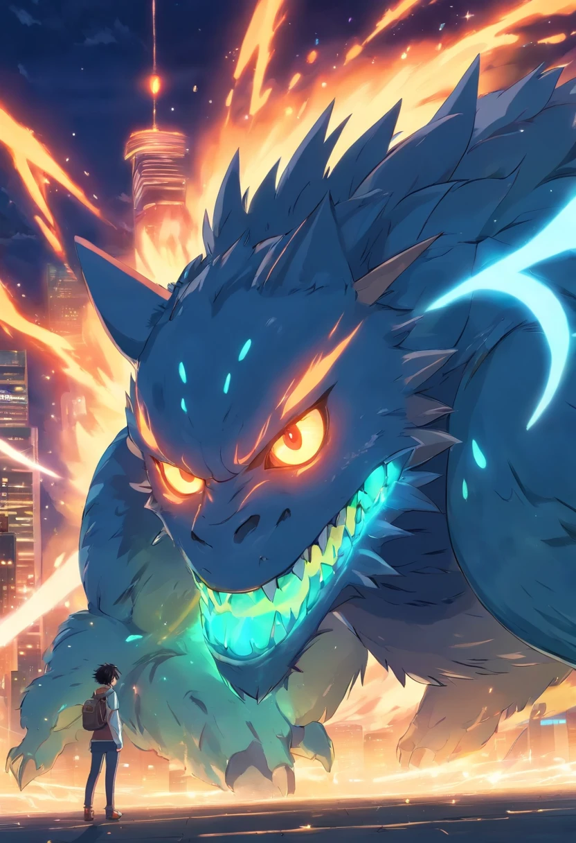 Close up of a monster with glowing eyes.