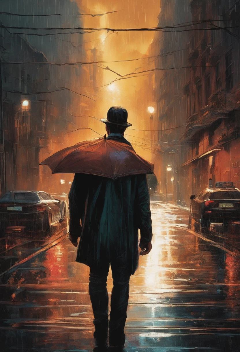 Dibujo de una tormenta y lluvia estilo comic book en un lugar oscuro