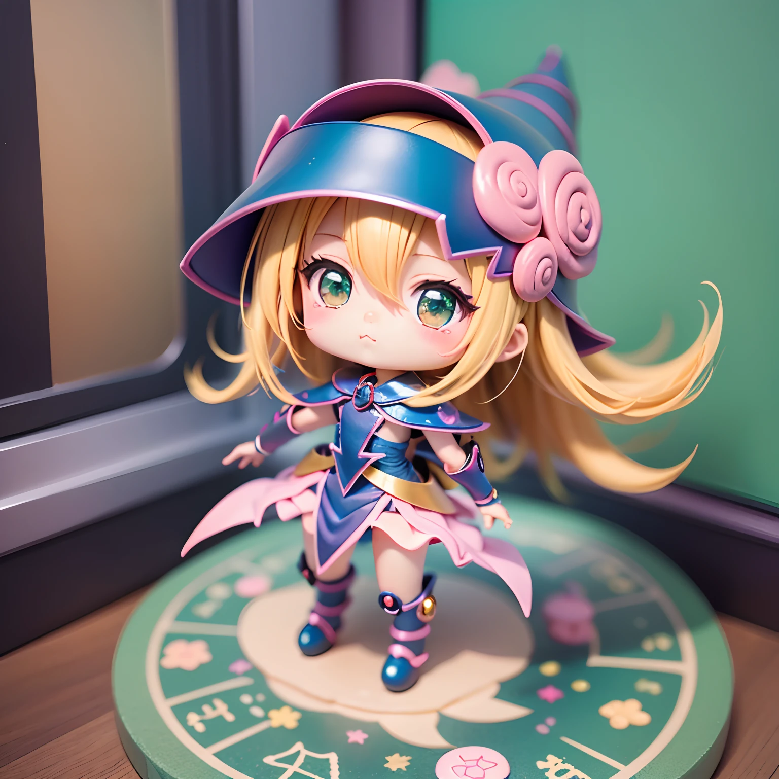 Chibi dark magician girl:1 mirando hacia arriba:2 inclinado, burbujas alrededor:3 kawaiitech, kawaii, Lindo, Colores pastel:4, La mejor calidad, feliz, sorprendida. Dark magician girl chibi