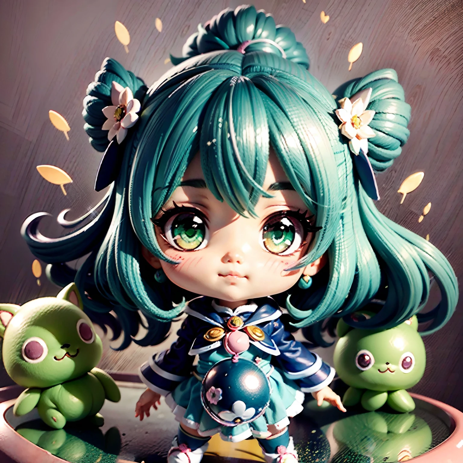 Chibi dark magician girl:1 mirando hacia arriba:2 inclinado, burbujas alrededor:3 kawaiitech, kawaii, Lindo, Colores pastel:4, La mejor calidad, feliz, sorprendida. Dark magician girl chibi. Toma de Medio cuerpo:5 ojos verdes. Pelo rubio. Labios rosados. Mirada tierna.:6