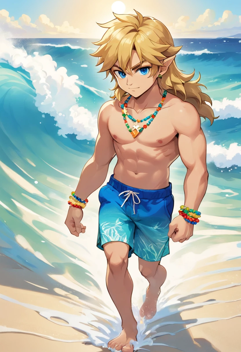 Brody boasts a sun-kissed tan that's the envy of all his beach buddies. His curly blonde hair falls in a tousled mane that's constantly tousled by the salty ocean breeze. With an athletic build, he stands at a comfortable 6'0" and is always ready to ride the next big wave. Brody's bright blue eyes mirror the endless expanse of the ocean, sparkling with the excitement of his favorite sport.
Features:
Beachwear: He's often dressed in board shorts, a tank top, and flip-flops, keeping his attire casual and surf-ready.
Accessory: A string of beaded bracelets adorns his wrist, each bead a memento from a different surf spot around the world.