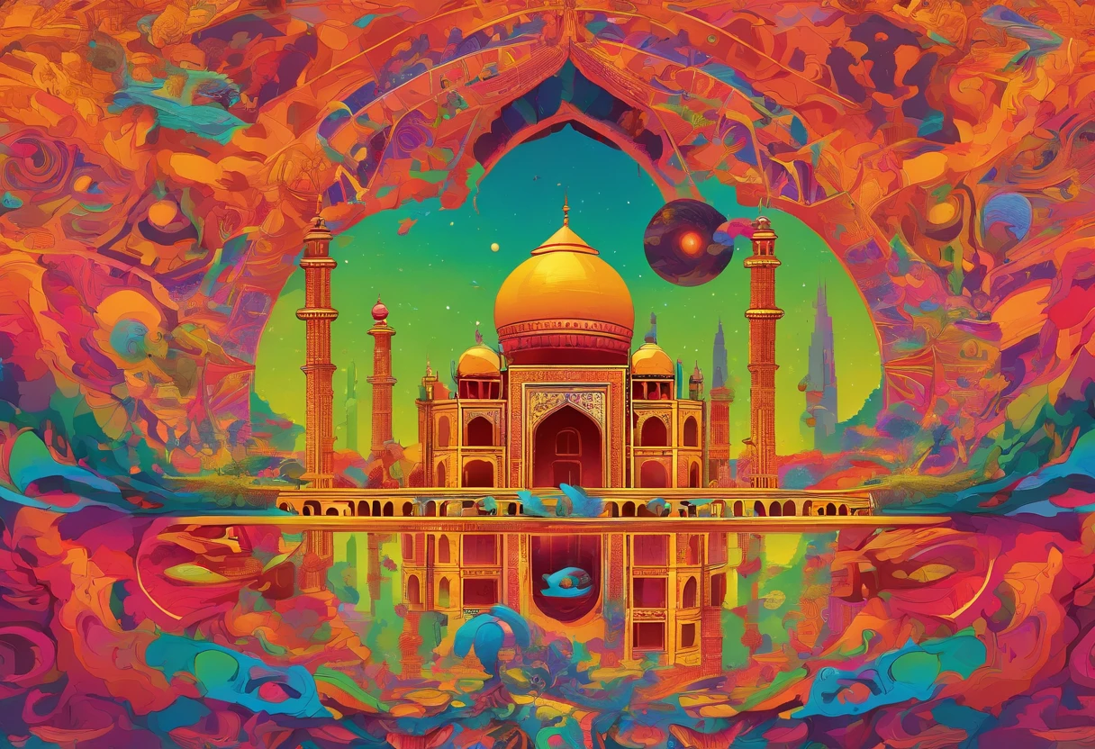 "Explore the Cosmic Museum, where the wonders of Earth come alive in a kaleidoscope of colors and patterns. As you walk through the halls, you see famous landmarks from different eras and cultures, each one transformed into a psychedelic masterpiece. The Great Pyramid of Giza glows with iridescent light, its ancient stones shimmering like diamonds. The Eiffel Tower twists and turns in impossible shapes, its metal latticework pulsing with an otherworldly energy. The Taj Mahal dissolves into a swirling vortex of colors, revealing hidden secrets and mysteries within its intricate design. As you continue your journey through the Cosmic Museum, you begin to notice strange artifacts on display. A mummified dinosaur stands next to a time machine, while a giant crystal ball emits a hypnotic hum. You can almost hear the whispers of history echoing through the galleries, as if the very walls themselves are trying to tell you stories of the past. But beware, for not all is as it seems in this cosmic realm. Distortions and illusions lurk around every corner, threatening to unravel the fabric of reality itself. Will you dare to venture deeper into the depths of the Cosmic Museum, or will you retreat back to the safety of the familiar world outside? The choice is yours."