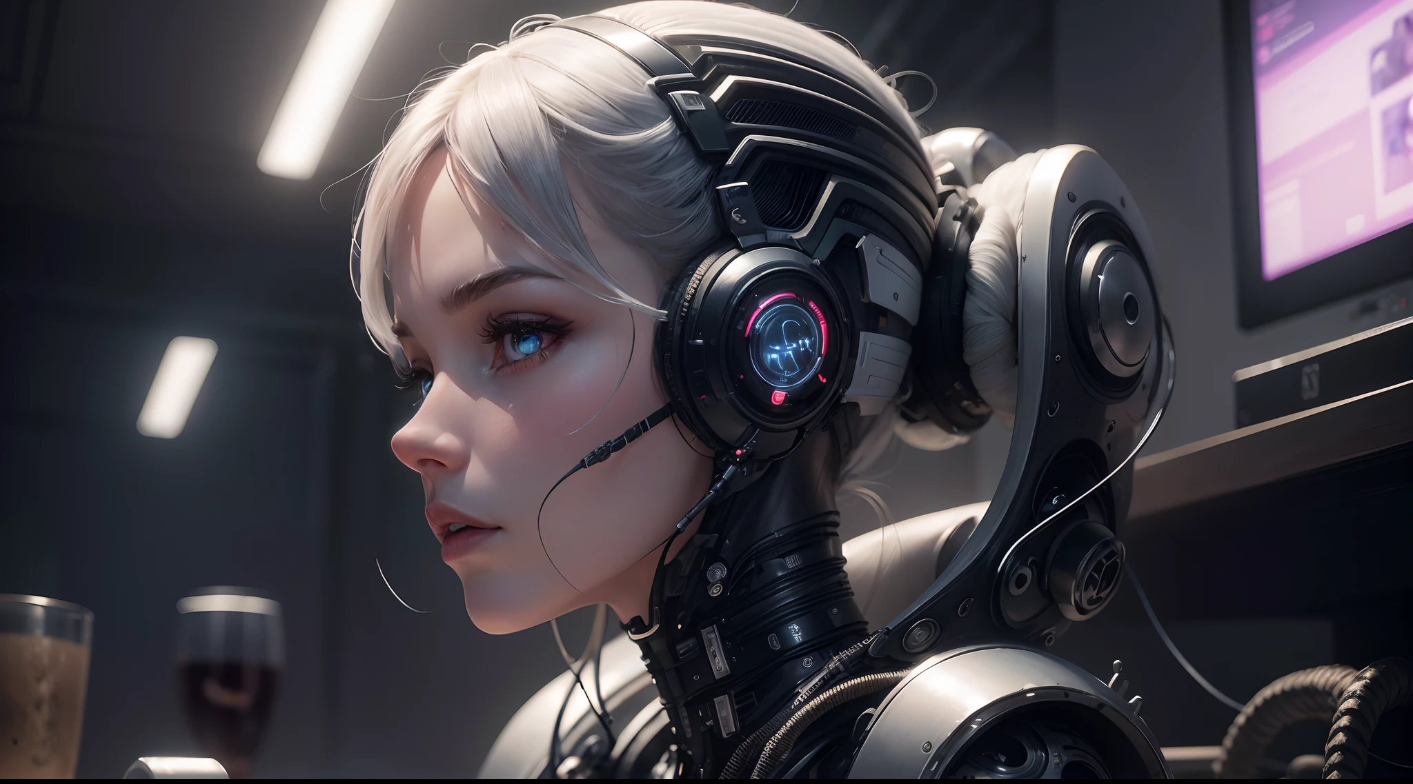 complex 3d render ultra detailed of a beautiful porcelain woman, android face, cyborg, robotic parts, 150 mm, beautiful studio soft light, rim light, vibrant details, luxurious cyberpunk, hyperrealistic, anatomical, facial muscles, cable electric wires, microchip, elegant, beautiful background, octane render, H. R. Giger style, 8k, best quality, masterpiece, illustration, an extremely delicate and beautiful, extremely detailed ,CG ,unity ,wallpaper, (realistic, photo-realistic:1.37),Amazing, finely detail, masterpiece,best quality,official art, extremely detailed CG unity 8k wallpaper, incredibly absurd, robot, full body